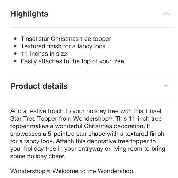 11" Tinsel Star Christmas Tree Topper Champagne - Wondershop New - Picture 4 of 6